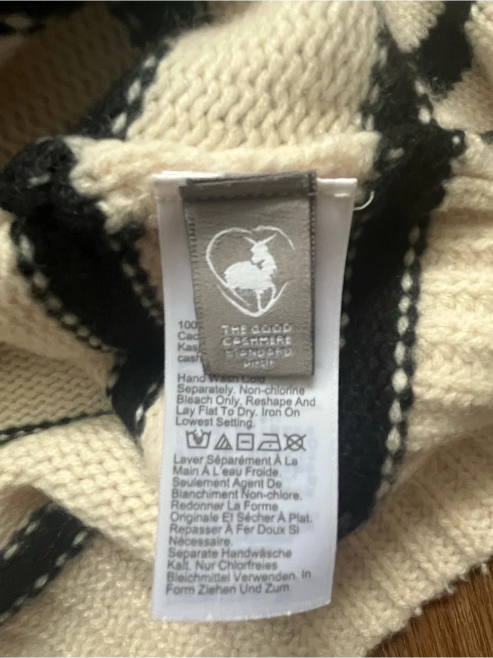 J. Crew 100% Cashmere Cream and Black Striped Rollneck Cropped Sweater Size S